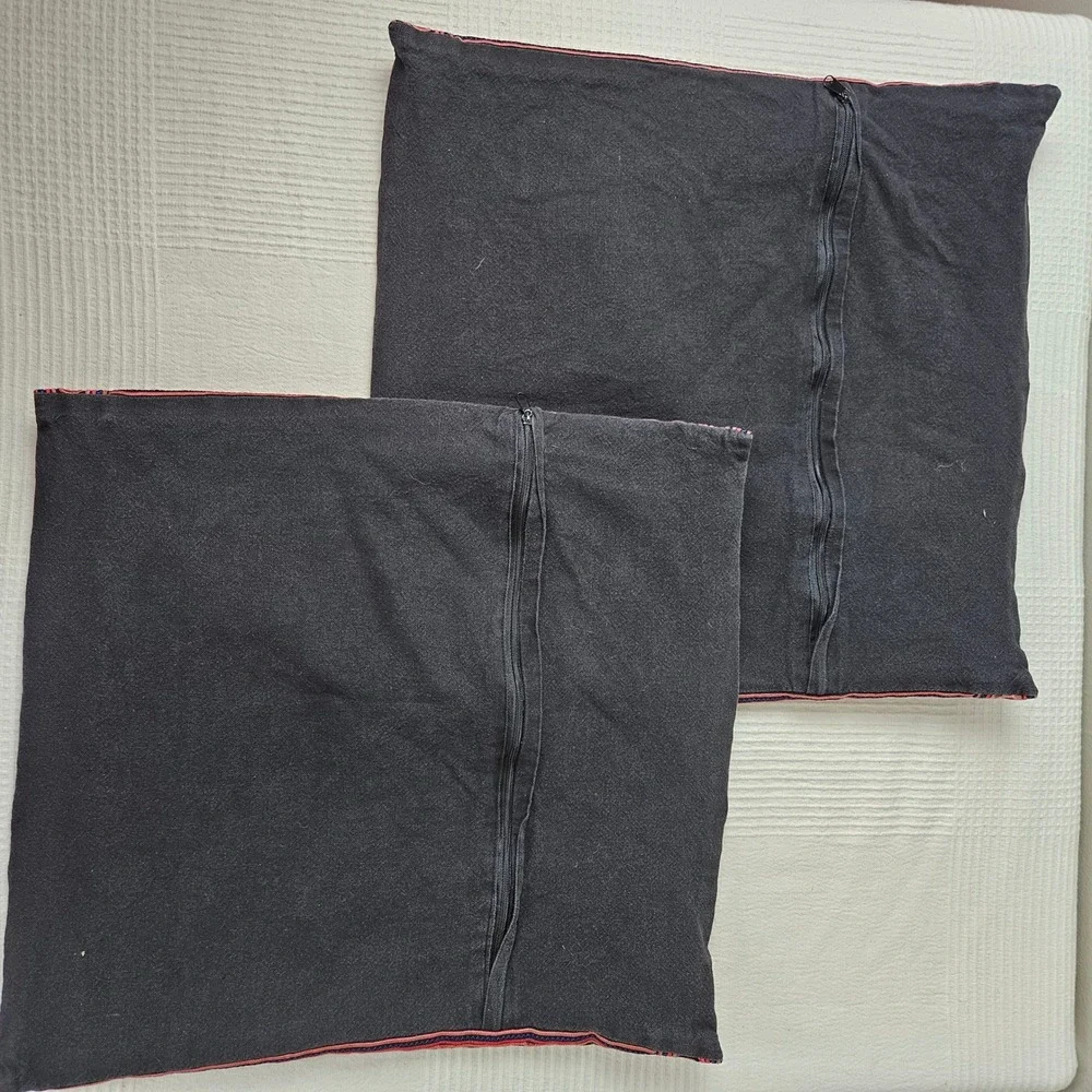 2pc Boho Embroidered Throw Pillow Shams Square Black‎ Multicolor